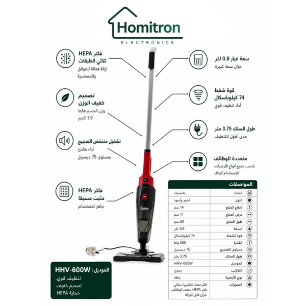 HOMITRON STICK TYPE VACCUM CLEANER-600W